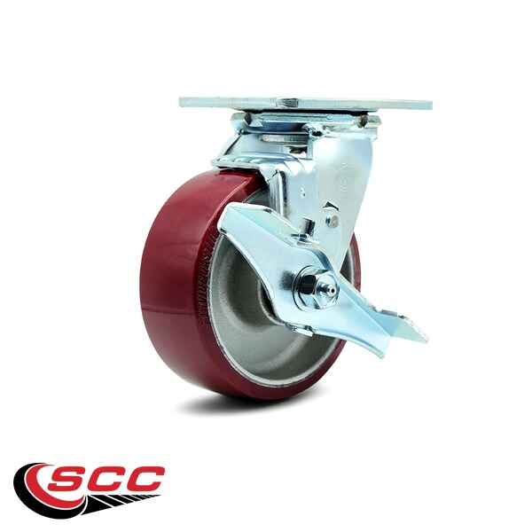 5 Inch Poly On Aluminum Swivel Caster With Roller Bearing And Brake SCC